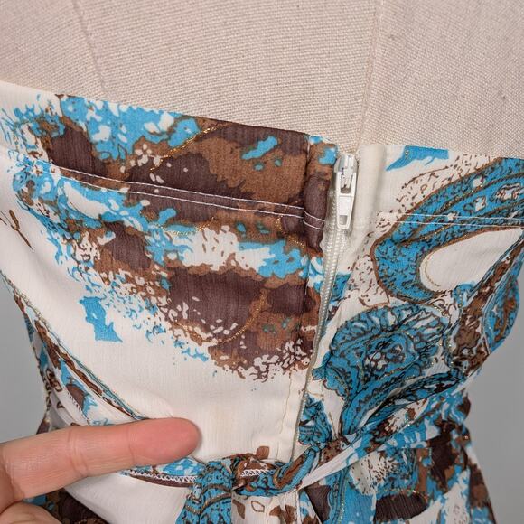 Vintage Babydoll Midi Dress 8 Blue Brown Fairy Grunge Halter Floral Handkerchief - Picture 11 of 16